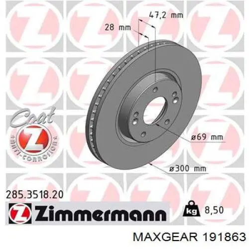 Передние тормозные диски 191863 Maxgear