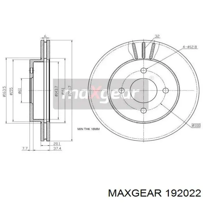 Передний тормозной диск Maxgear 192022