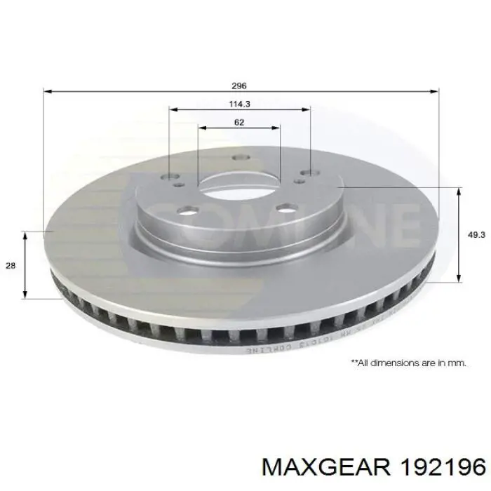 Передний тормозной диск Maxgear 192196