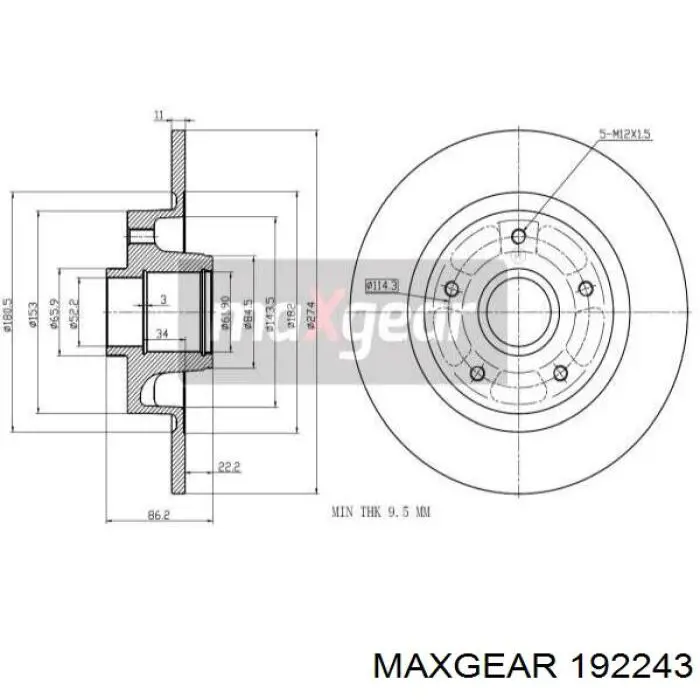 Диск тормозной задний MAXGEAR 192243