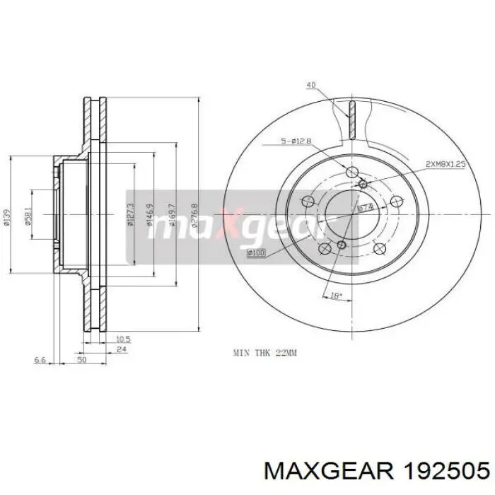 Передние тормозные диски 192505 Maxgear