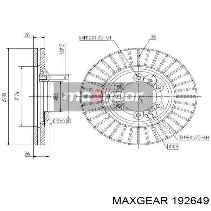 Передние тормозные диски 192649 Maxgear