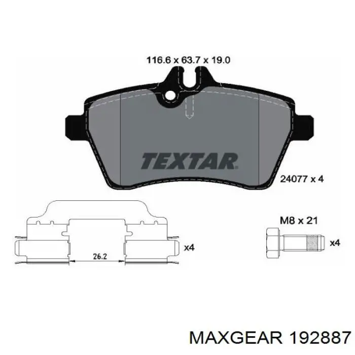 Передние тормозные колодки 192887 Maxgear