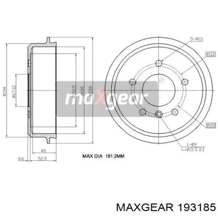 Тормозной барабан 193185 Maxgear