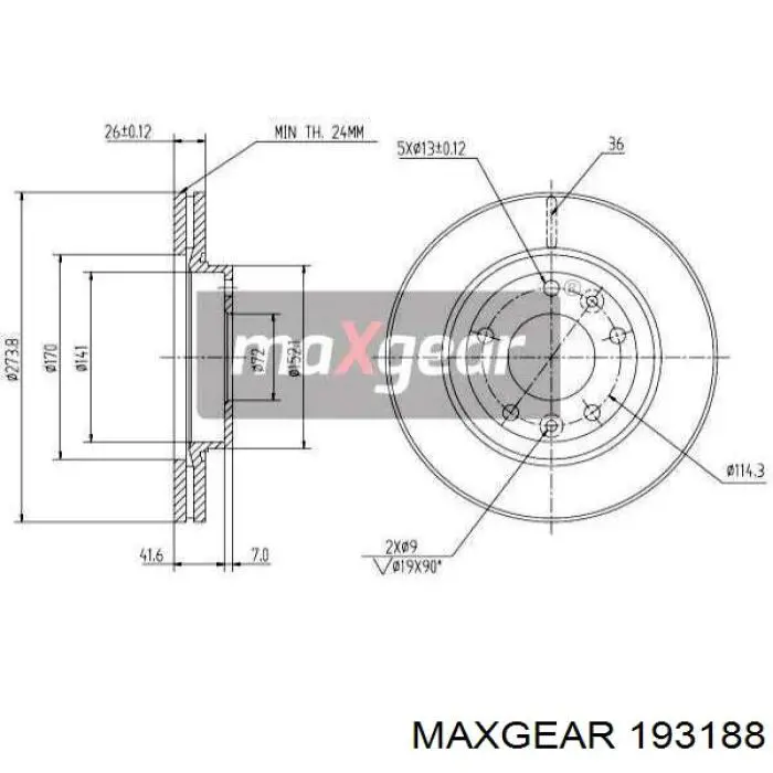 Передние тормозные диски 193188 Maxgear