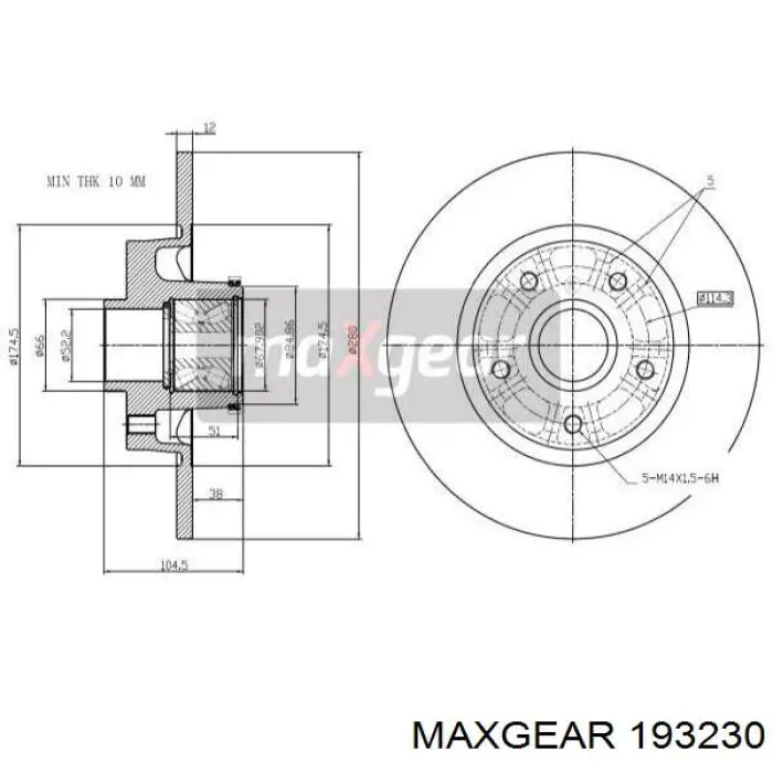 193230 Maxgear disco do freio traseiro