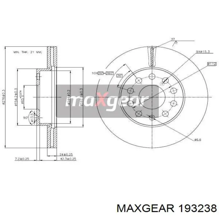 19-3238 Maxgear disco do freio dianteiro