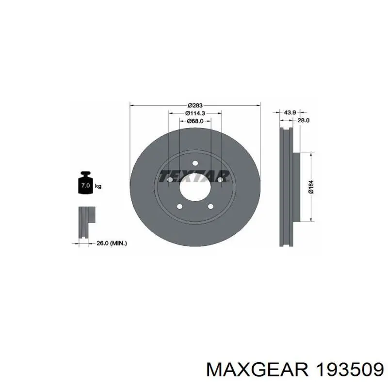 Передний тормозной диск Maxgear 193509