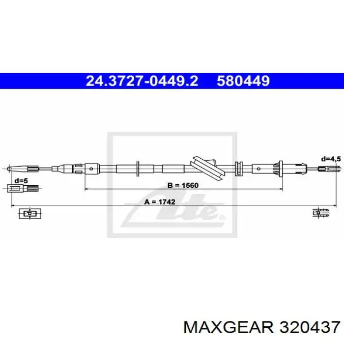 Купить 320437 Maxgear Задний правый трос ручника