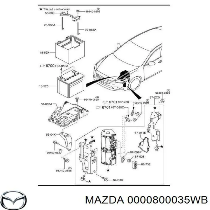 Аккумулятор Mazda 0000800035WB