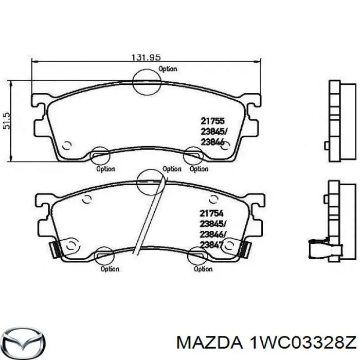 Передние тормозные колодки 1WC03328Z Mazda