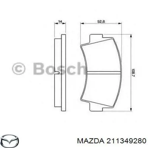 Передние тормозные колодки 211349280 Mazda