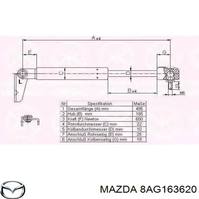 Амортизатор багажника 8AG163620 Mazda