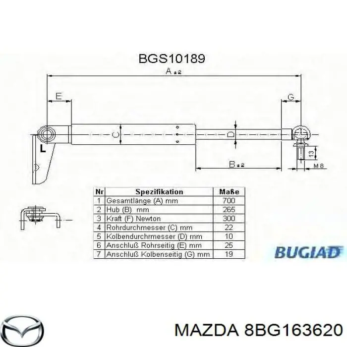 Амортизатор крышки багажника на Mazda 626 II GC