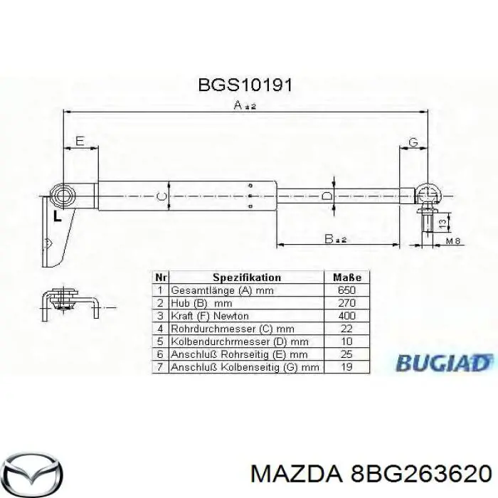 Амортизатор багажника 8BG263620 Mazda