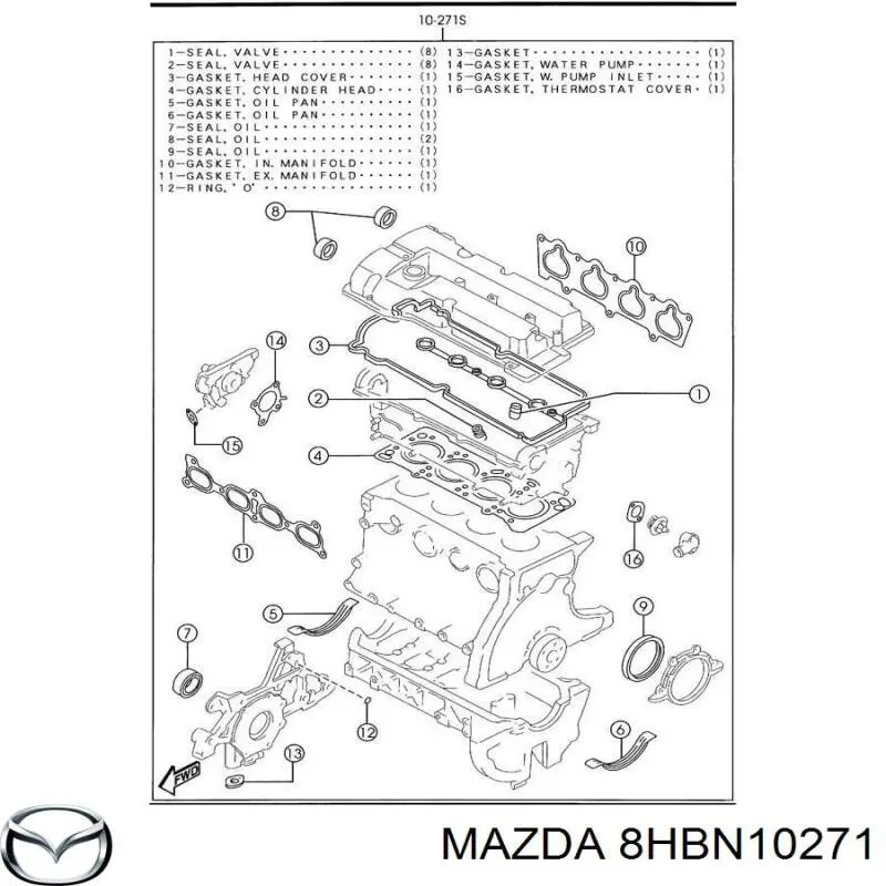 Комплект прокладок двигателя полный Mazda 8HBN10271