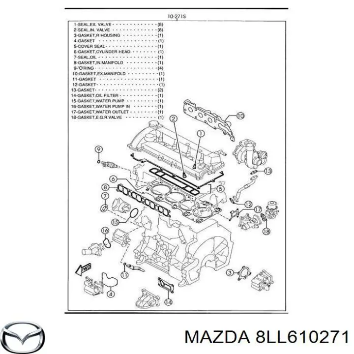 8LL610271 Mazda комплект прокладок двигателя полный