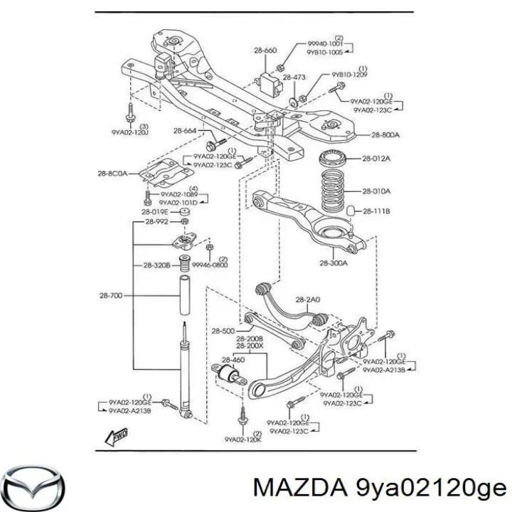 Болт крепления заднего нижнего рычага, наружный Mazda 9YA02120GE