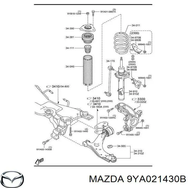 9YA021430B Mazda болт крепления переднего рычага, нижнего