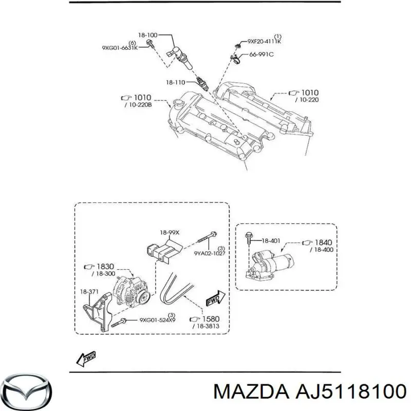 Катушка зажигания AJ5118100 Mazda