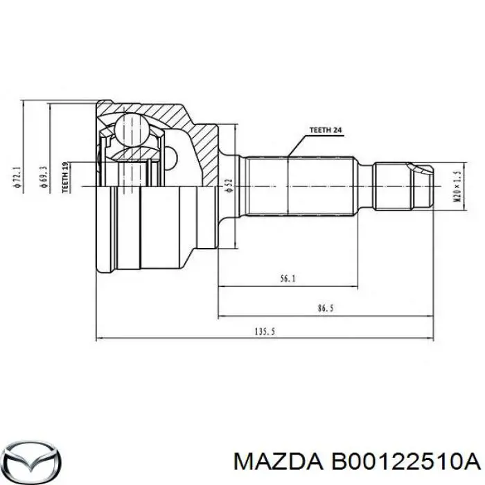 Полуось (привод) передняя правая FA3425400 Mazda