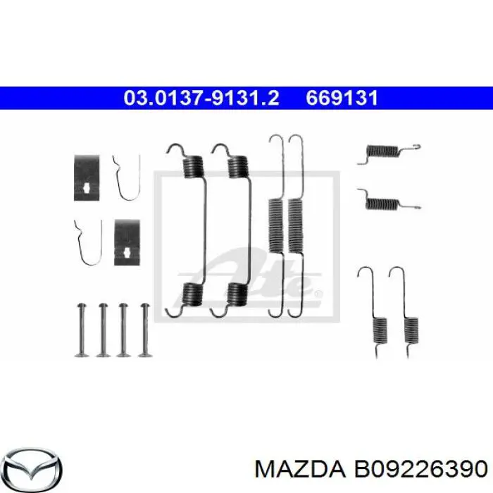 Купить B09226390 Mazda Монтажный комплект задних барабанных колодок