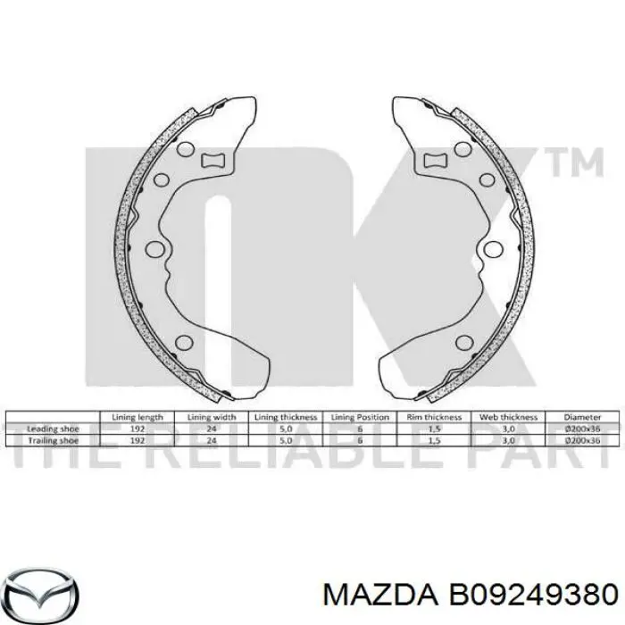 B092-49-380 Mazda колодки тормозные задние барабанные
