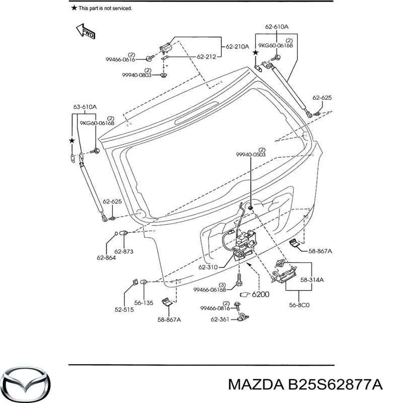B25S62877A Mazda буфер (отбойник крышки багажника (двери 3/5-й задней))