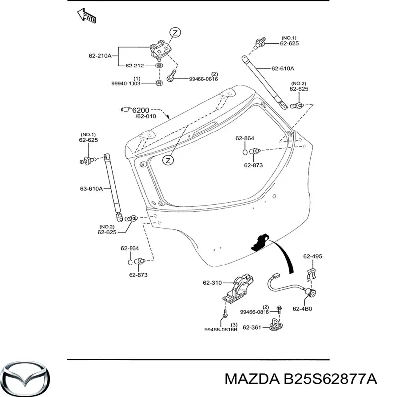 Tope de búfer puerta de maletero B25S62877A Mazda