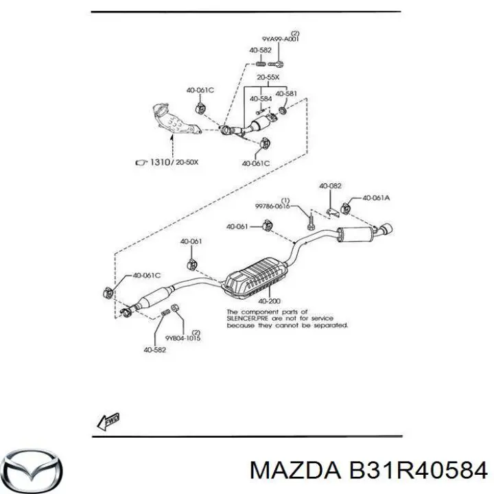 Шпилька выпускного коллектора Mazda B31R40584
