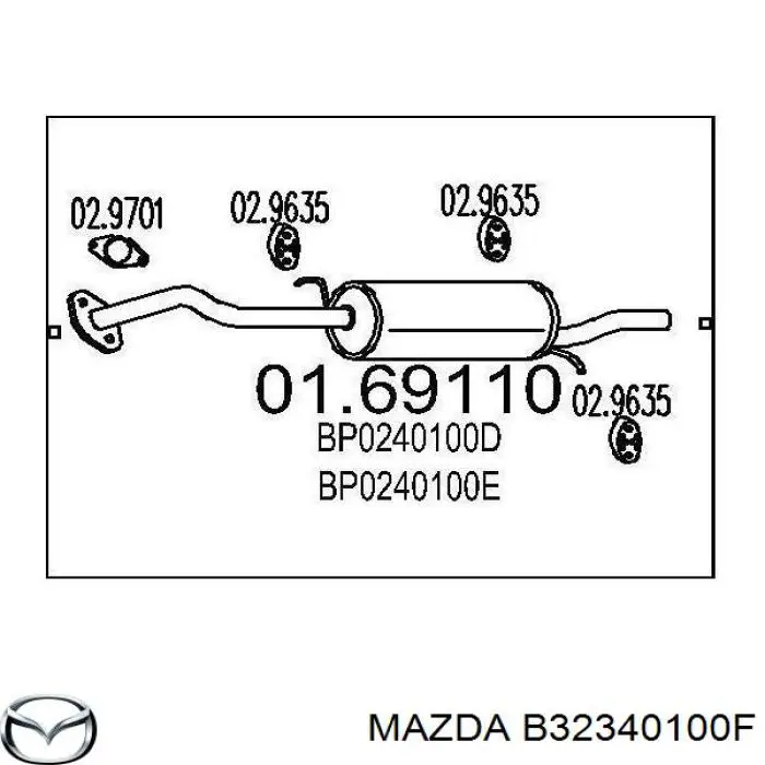 B323-40-100F Mazda труба приемная (штаны глушителя передняя)