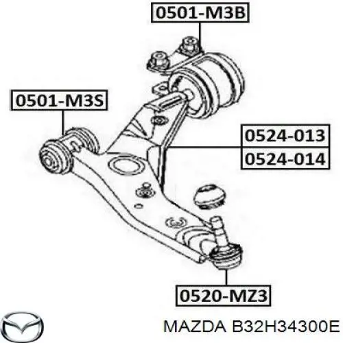 Barra oscilante, suspensión de ruedas delantera, inferior derecha B32H34300E Mazda