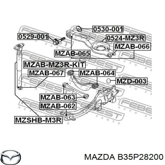 Pino moente (extremidade do eixo) traseiro direito para Mazda 3 (BL)