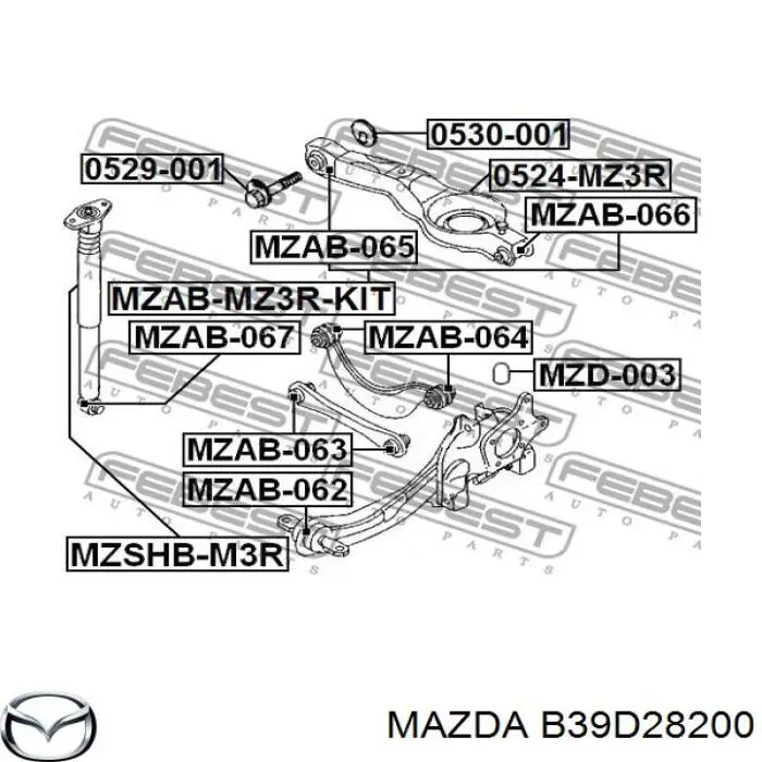 B39D28200 Mazda pino moente (extremidade do eixo traseiro direito)