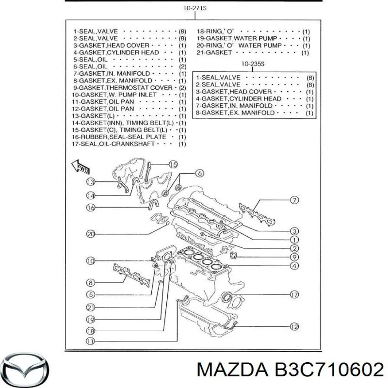 Сальник коленвала двигателя передний B3C710602 Mazda