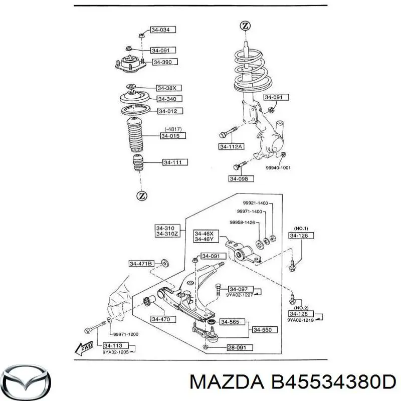 Опора амортизатора переднего B45534380D Mazda