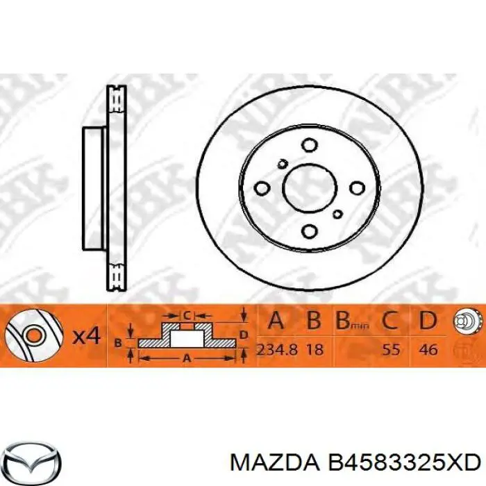 Передние тормозные диски B4583325XD Mazda