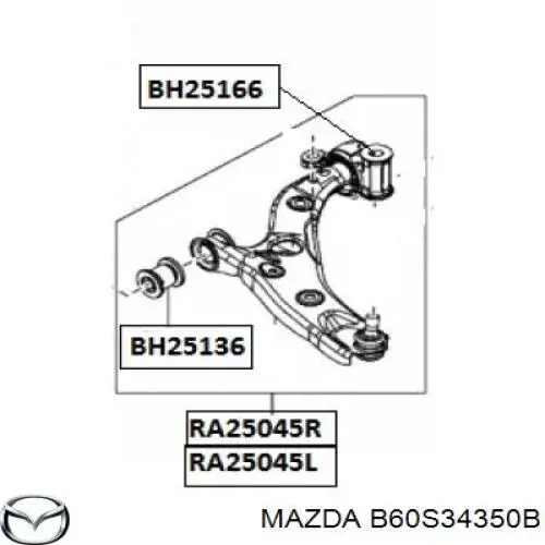 Левый рычаг передней нижней подвески Mazda B60S34350B цена, от 62.08 USD