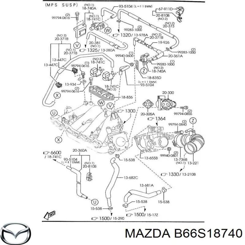 Купить B66S18740 Mazda Клапан преобразователь давления наддува (соленоид) 