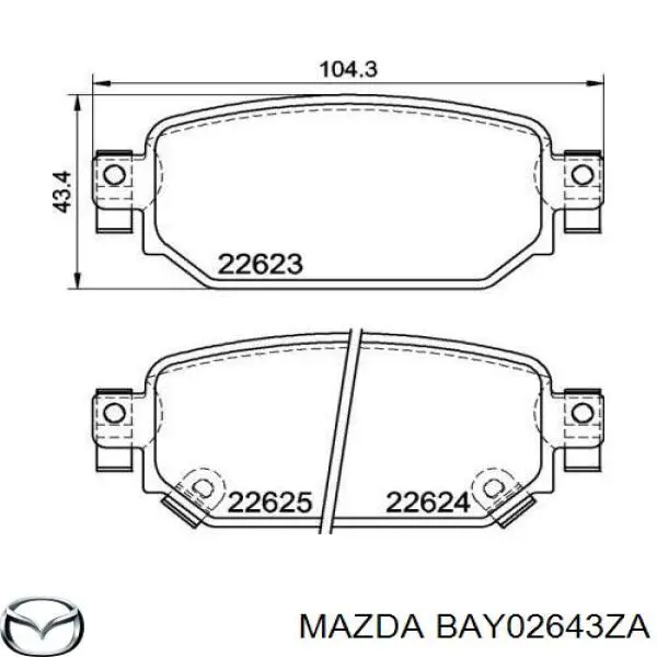 Задние тормозные колодки BAY02643ZA Mazda
