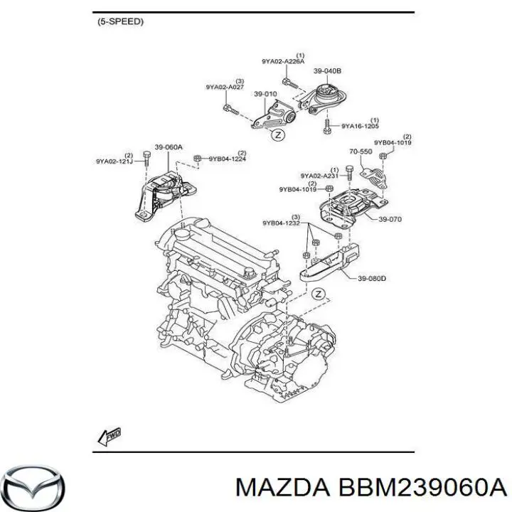 BBM239060 Mazda Правая подушка двигателя