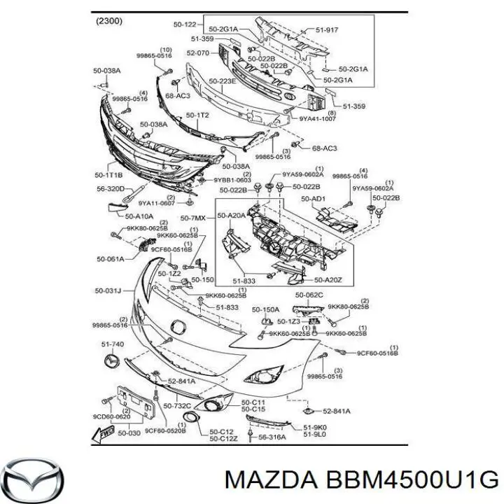 BBM4500U1G Mazda consola do pára-choque dianteiro esquerdo