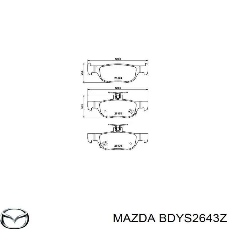 BDYS2643Z Mazda sapatas do freio traseiras de disco