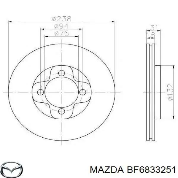 Тормоз дисковый передний Mazda BF6833251 цена, от 17.74 USD