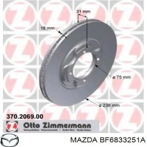 Freno de disco delantero BF6833251A Mazda