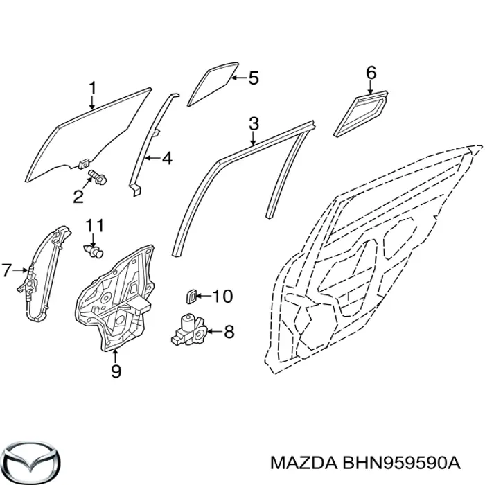 Mecanismo de acionamento de vidro da porta dianteira esquerda para Mazda 3  BL