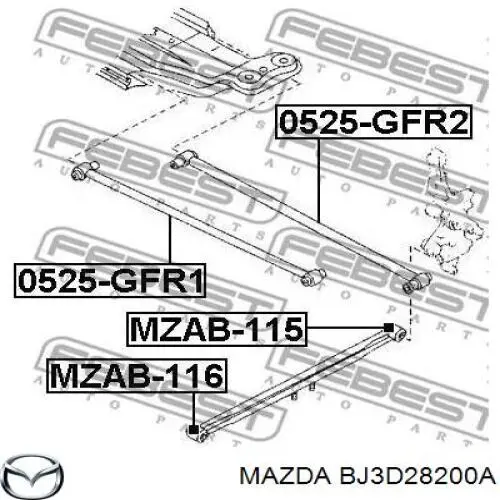 Braço oscilante (tração) longitudinal inferior direito de suspensão traseira Mazda BJ3D28200A