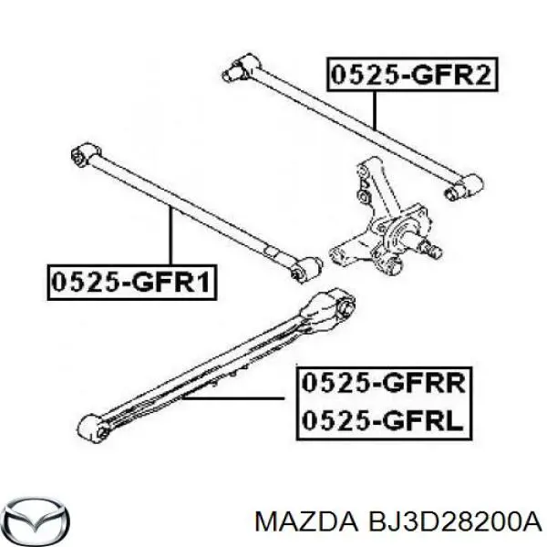 Braço oscilante (tração) longitudinal inferior direito de suspensão traseira BJ3D28200A Mazda