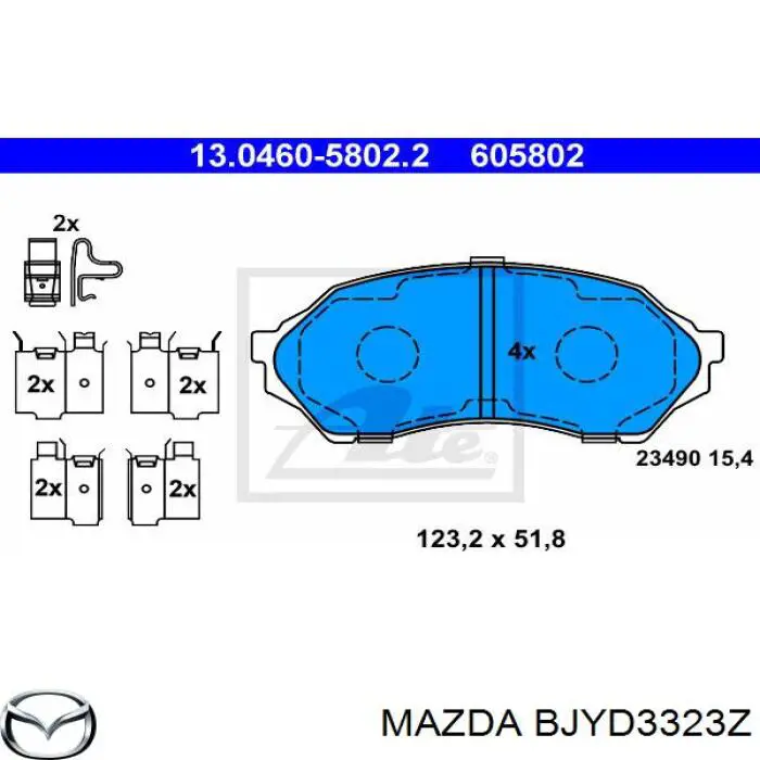 Передние тормозные колодки BJYD3323Z Mazda