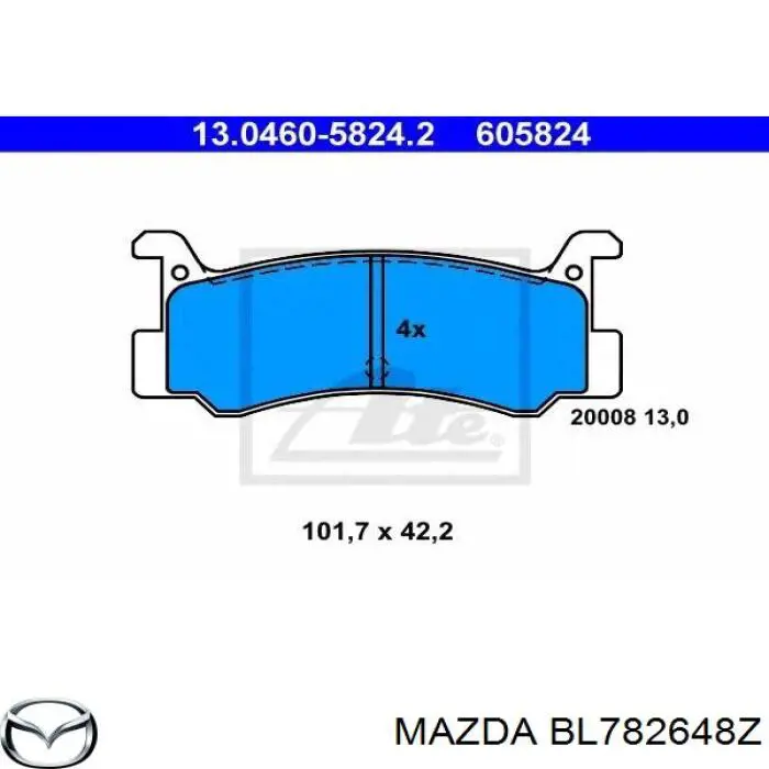 Pastillas de freno traseras BL782648Z Mazda